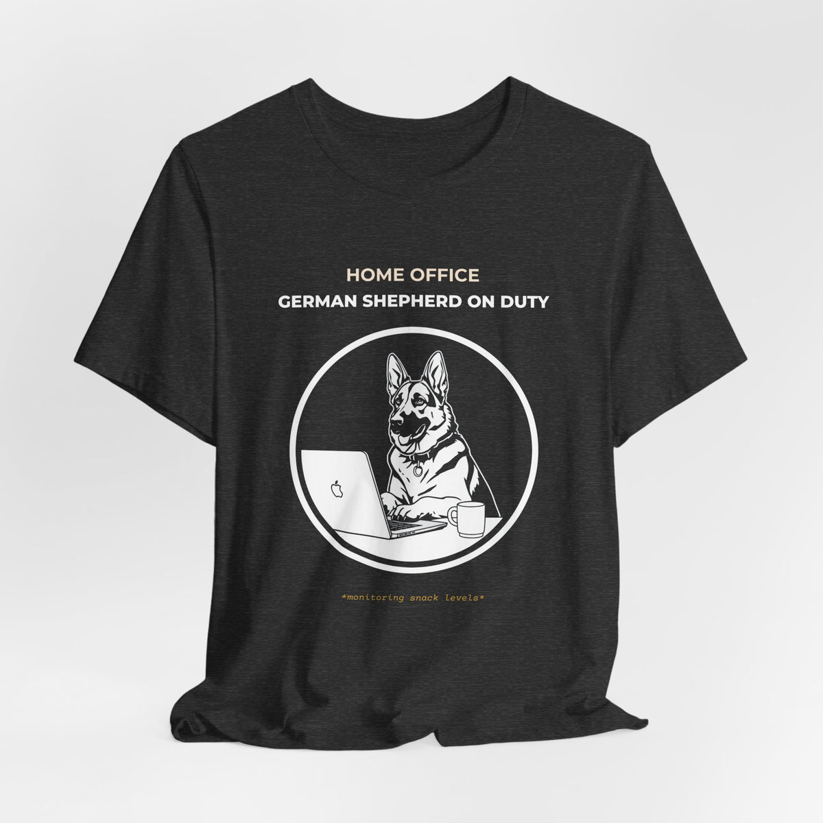Home Office German Shepherd On Duty t-shirt — funny work from home dog tee on Bella+Canvas 3001, view 21