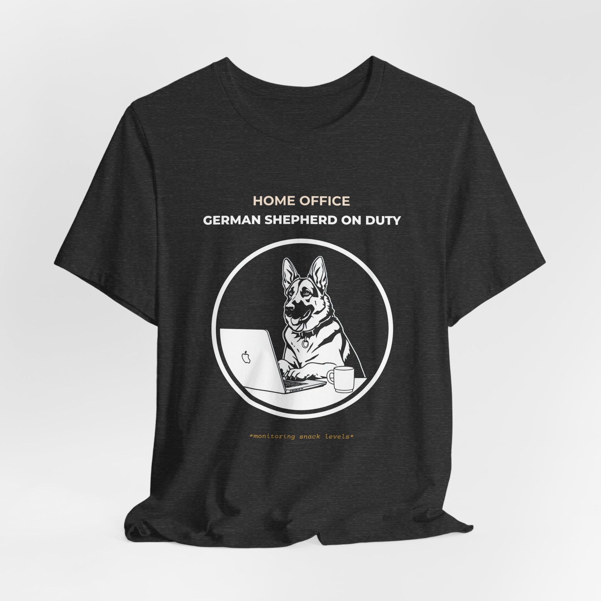 Home Office German Shepherd On Duty t-shirt — funny work from home dog tee on Bella+Canvas 3001, view 21