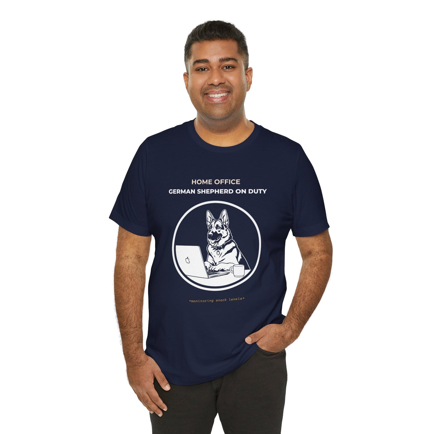 Home Office German Shepherd On Duty t-shirt — funny work from home dog tee on Bella+Canvas 3001, view 23