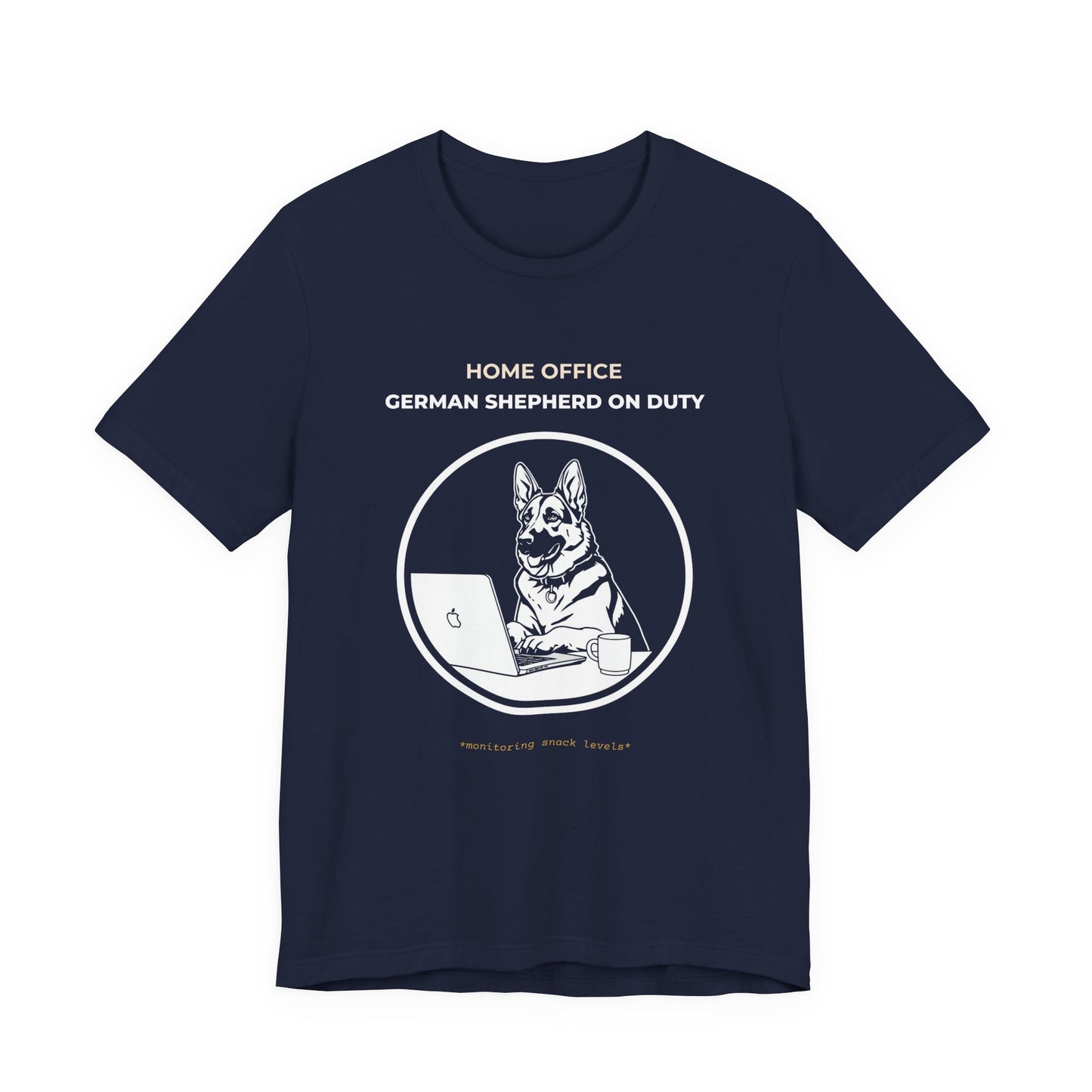Home Office German Shepherd On Duty t-shirt — funny work from home dog tee on Bella+Canvas 3001, view 24