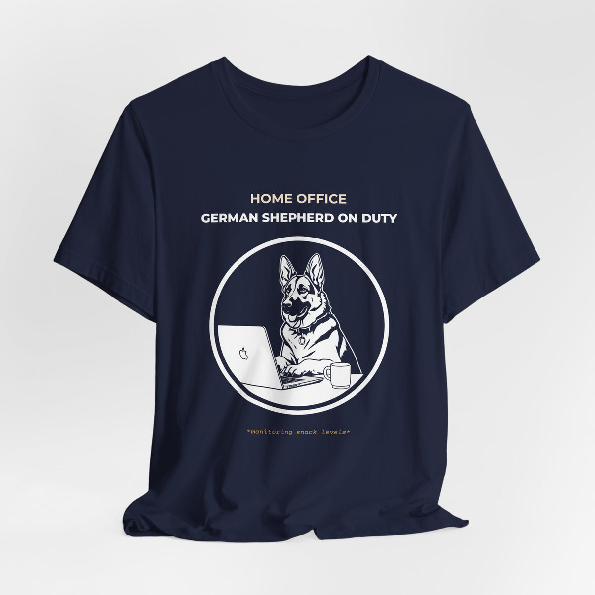 Home Office German Shepherd On Duty t-shirt — funny work from home dog tee on Bella+Canvas 3001, view 27