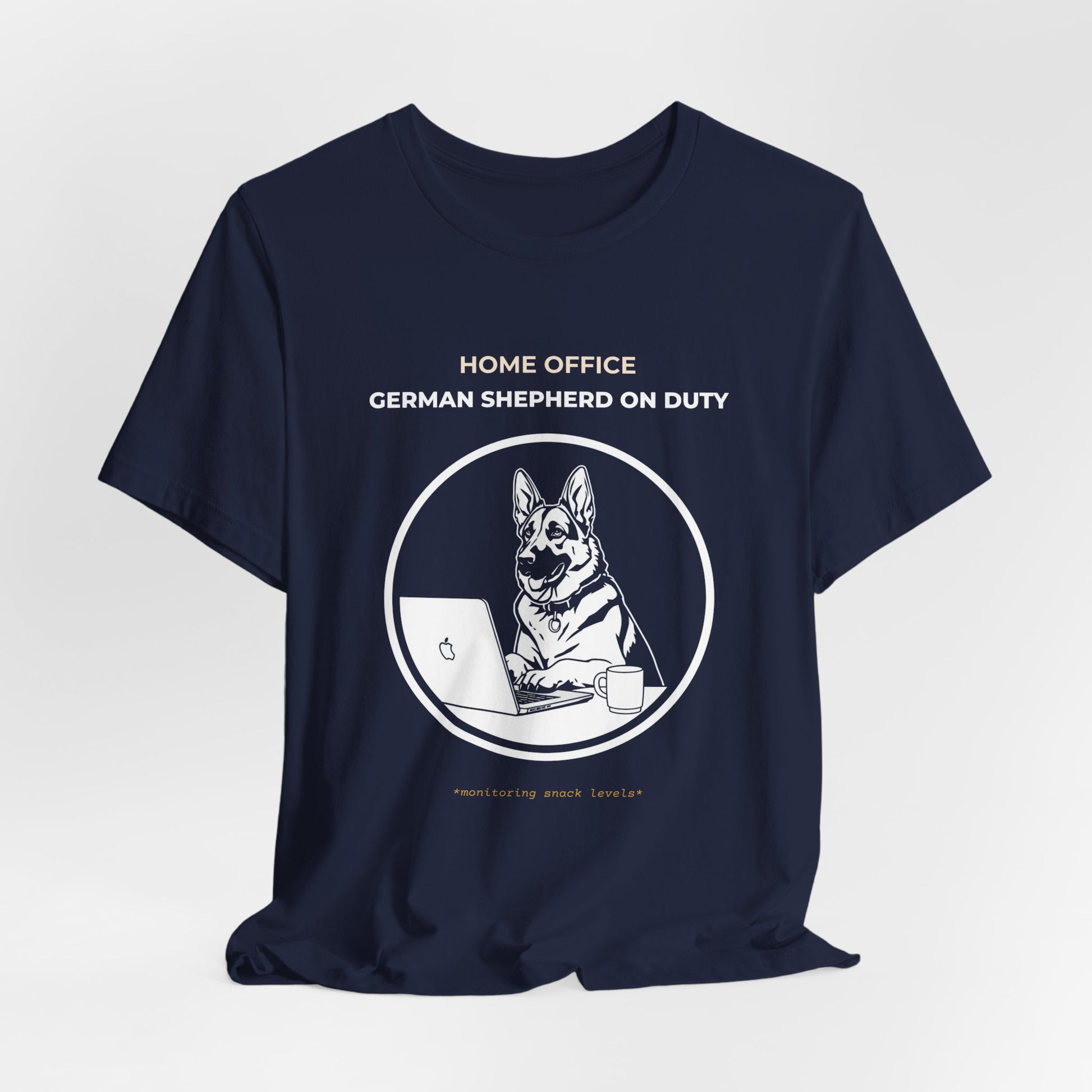 Home Office German Shepherd On Duty t-shirt — funny work from home dog tee on Bella+Canvas 3001, view 27