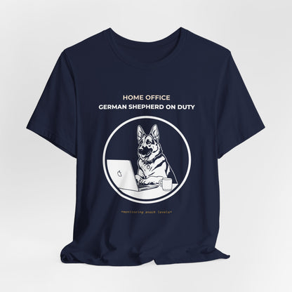 Home Office German Shepherd On Duty t-shirt — funny work from home dog tee on Bella+Canvas 3001, view 27