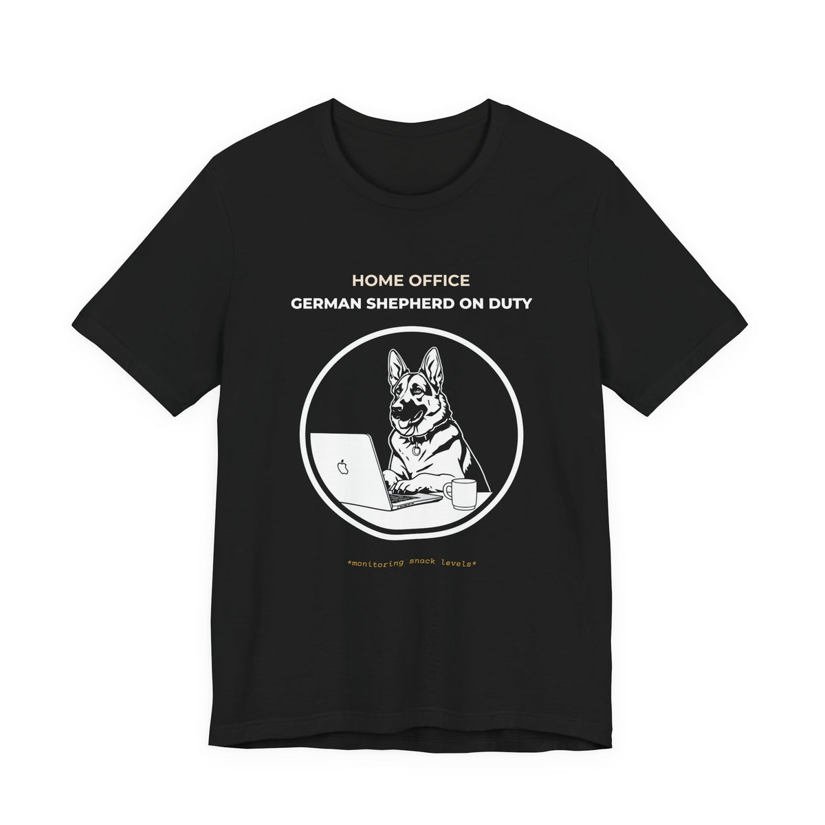 Home Office German Shepherd On Duty t-shirt — funny work from home dog tee on Bella+Canvas 3001, view 6