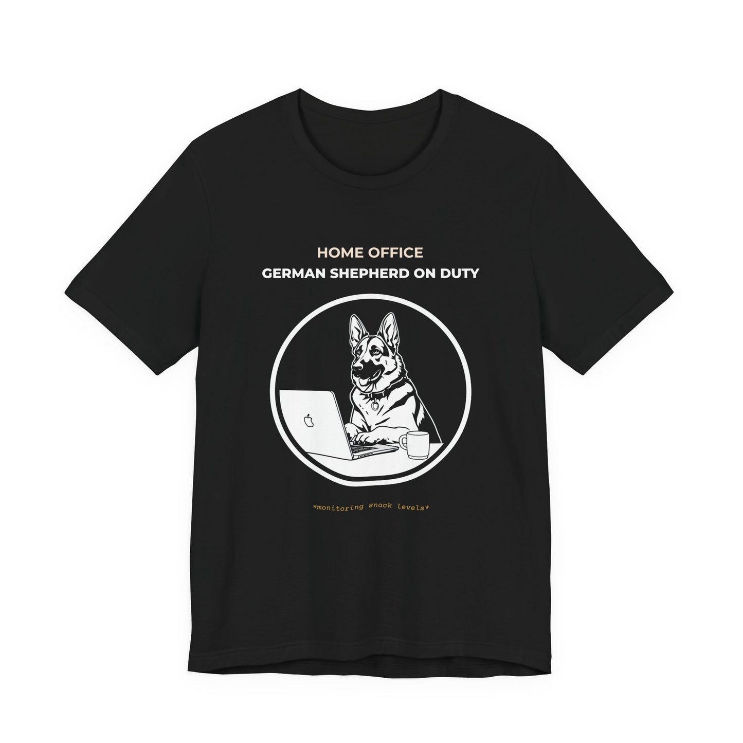 Home Office German Shepherd On Duty t-shirt — funny work from home dog tee on Bella+Canvas 3001, view 6