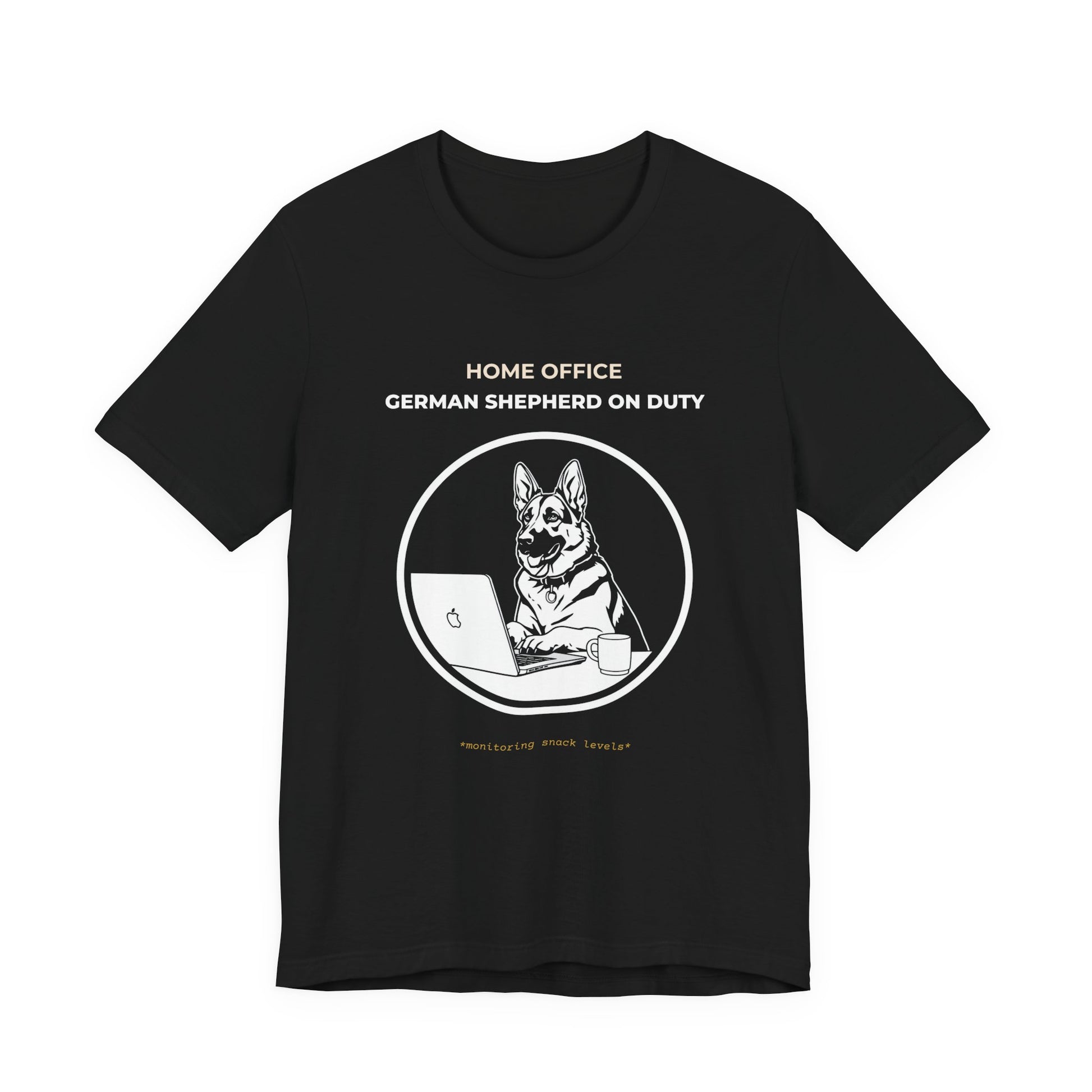 Home Office German Shepherd On Duty t-shirt — funny work from home dog tee on Bella+Canvas 3001, view 6