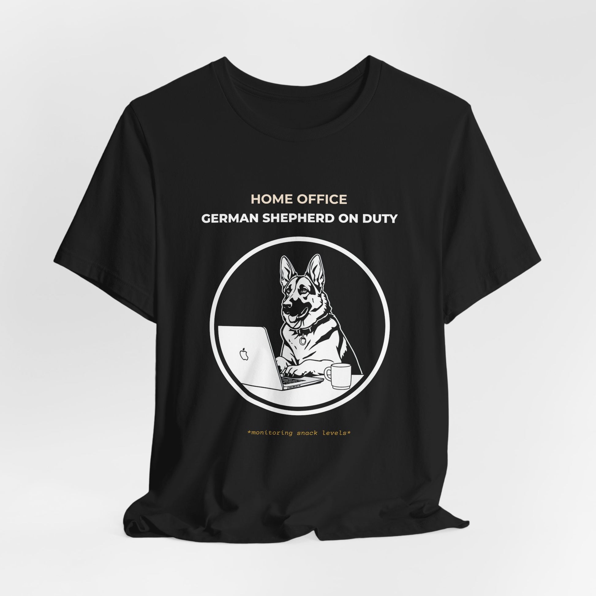 Home Office German Shepherd On Duty t-shirt — funny work from home dog tee on Bella+Canvas 3001, view 9