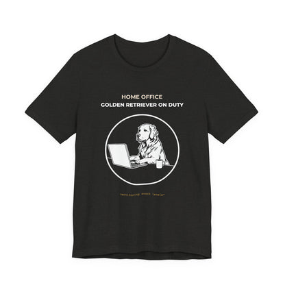 Home Office Golden Retriever On Duty t-shirt — funny work from home dog tee on Bella+Canvas 3001, view 12