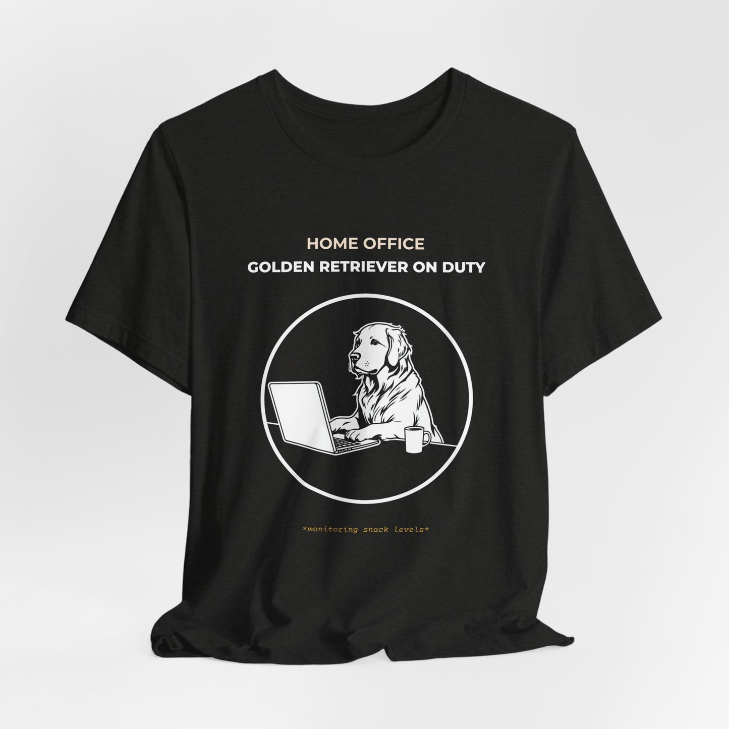 Home Office Golden Retriever On Duty t-shirt — funny work from home dog tee on Bella+Canvas 3001, view 15