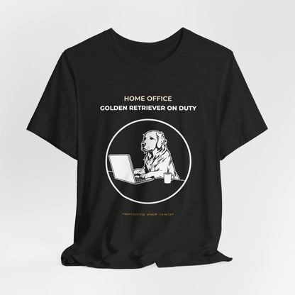 Home Office Golden Retriever On Duty t-shirt — funny work from home dog tee on Bella+Canvas 3001, view 15