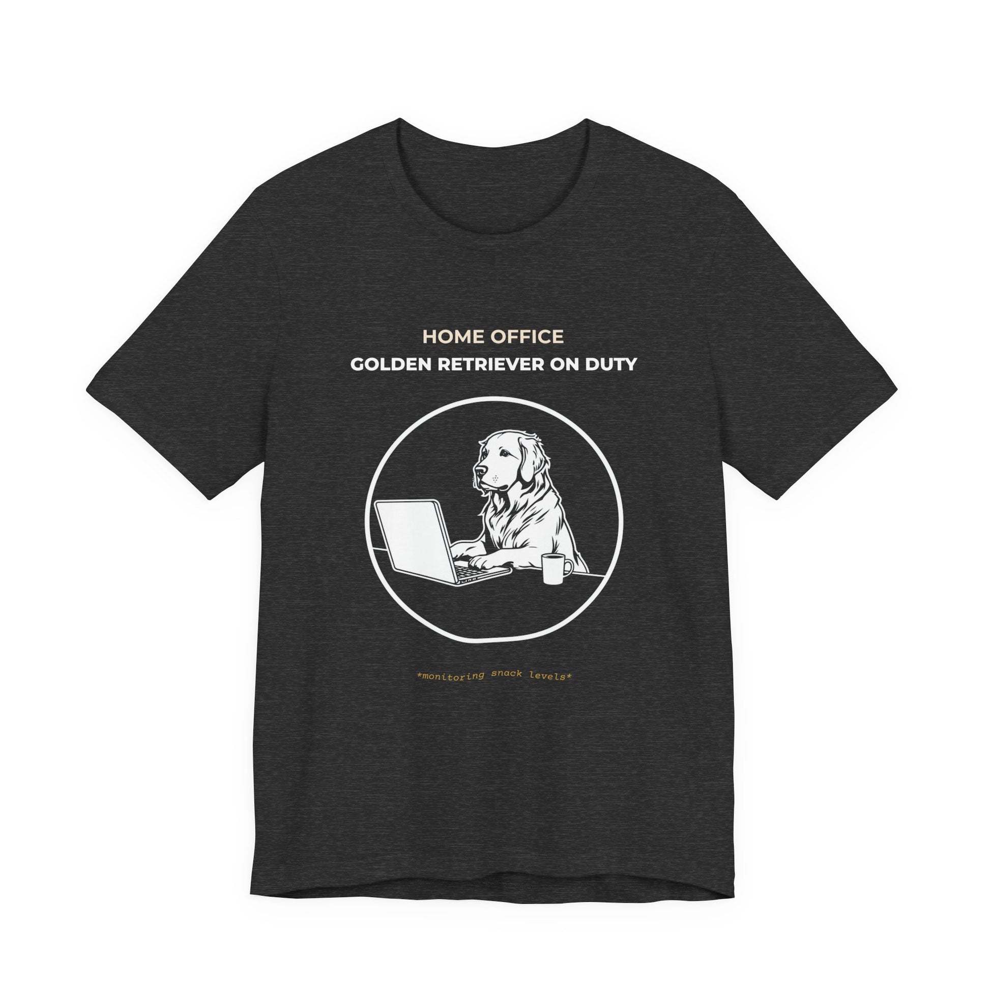 Home Office Golden Retriever On Duty t-shirt — funny work from home dog tee on Bella+Canvas 3001, view 18