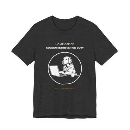 Home Office Golden Retriever On Duty t-shirt — funny work from home dog tee on Bella+Canvas 3001, view 18