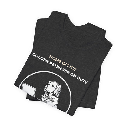 Home Office Golden Retriever On Duty t-shirt — funny work from home dog tee on Bella+Canvas 3001, view 20