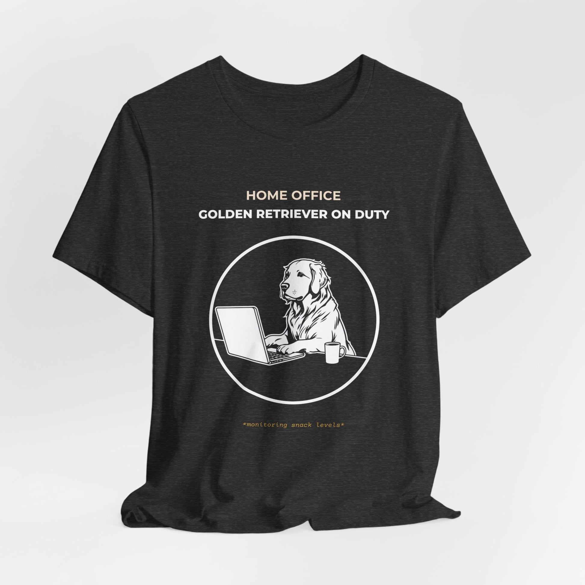 Home Office Golden Retriever On Duty t-shirt — funny work from home dog tee on Bella+Canvas 3001, view 21