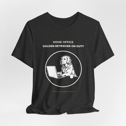 Home Office Golden Retriever On Duty t-shirt — funny work from home dog tee on Bella+Canvas 3001, view 21