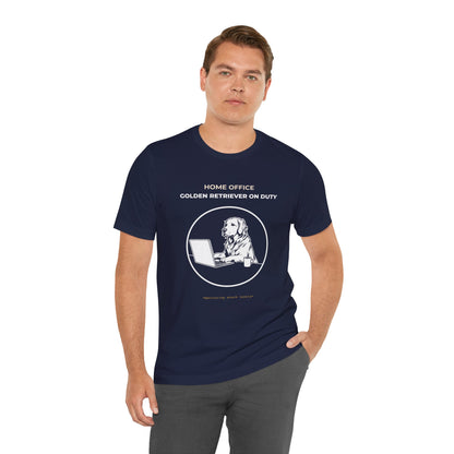Home Office Golden Retriever On Duty t-shirt — funny work from home dog tee on Bella+Canvas 3001, view 23