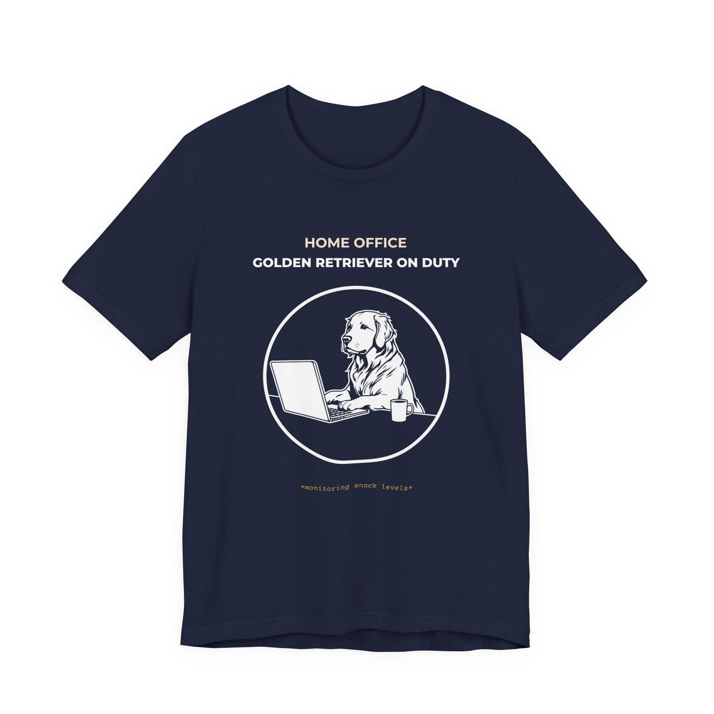 Home Office Golden Retriever On Duty t-shirt — funny work from home dog tee on Bella+Canvas 3001, view 24