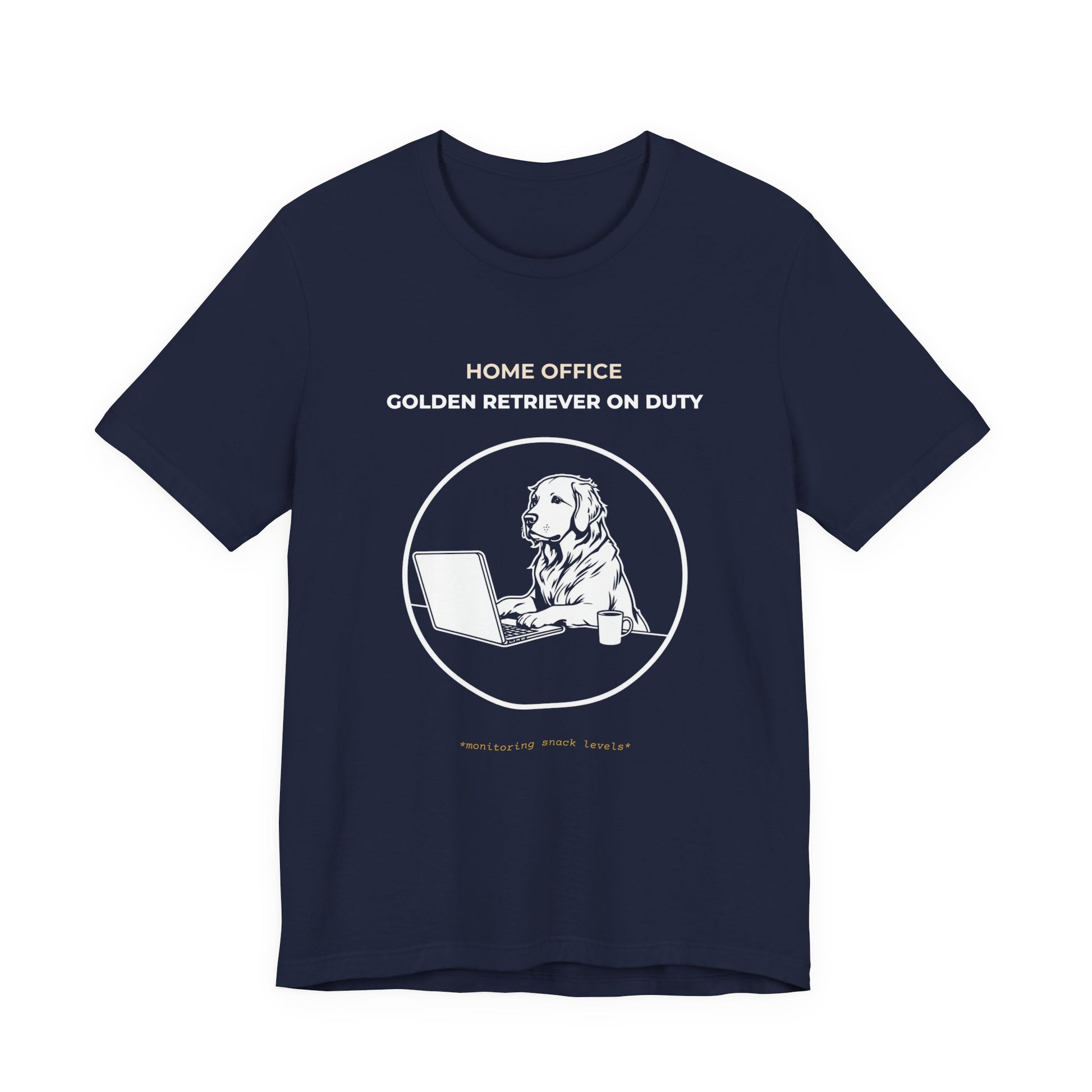 Home Office Golden Retriever On Duty t-shirt — funny work from home dog tee on Bella+Canvas 3001, view 24