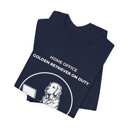 Home Office Golden Retriever On Duty t-shirt — funny work from home dog tee on Bella+Canvas 3001, view 26