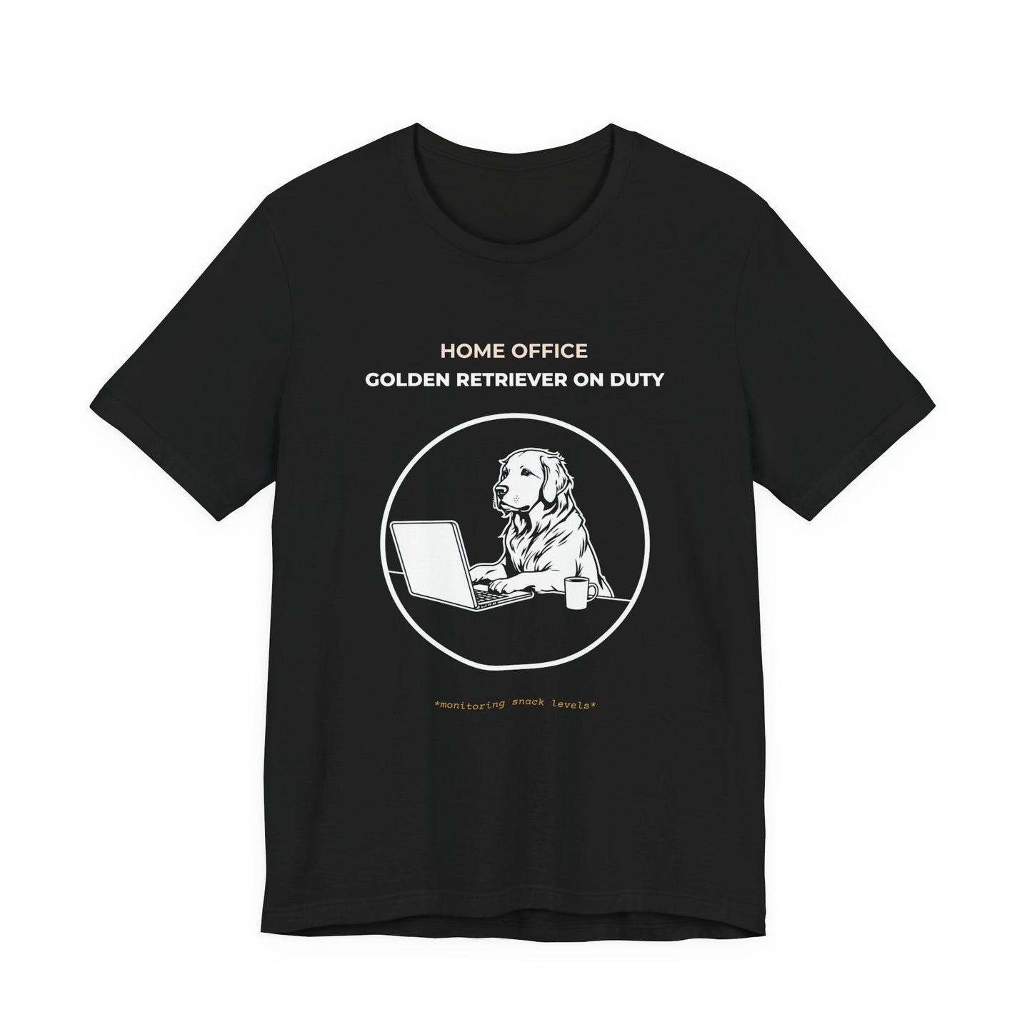 Home Office Golden Retriever On Duty t-shirt — funny work from home dog tee on Bella+Canvas 3001, view 6