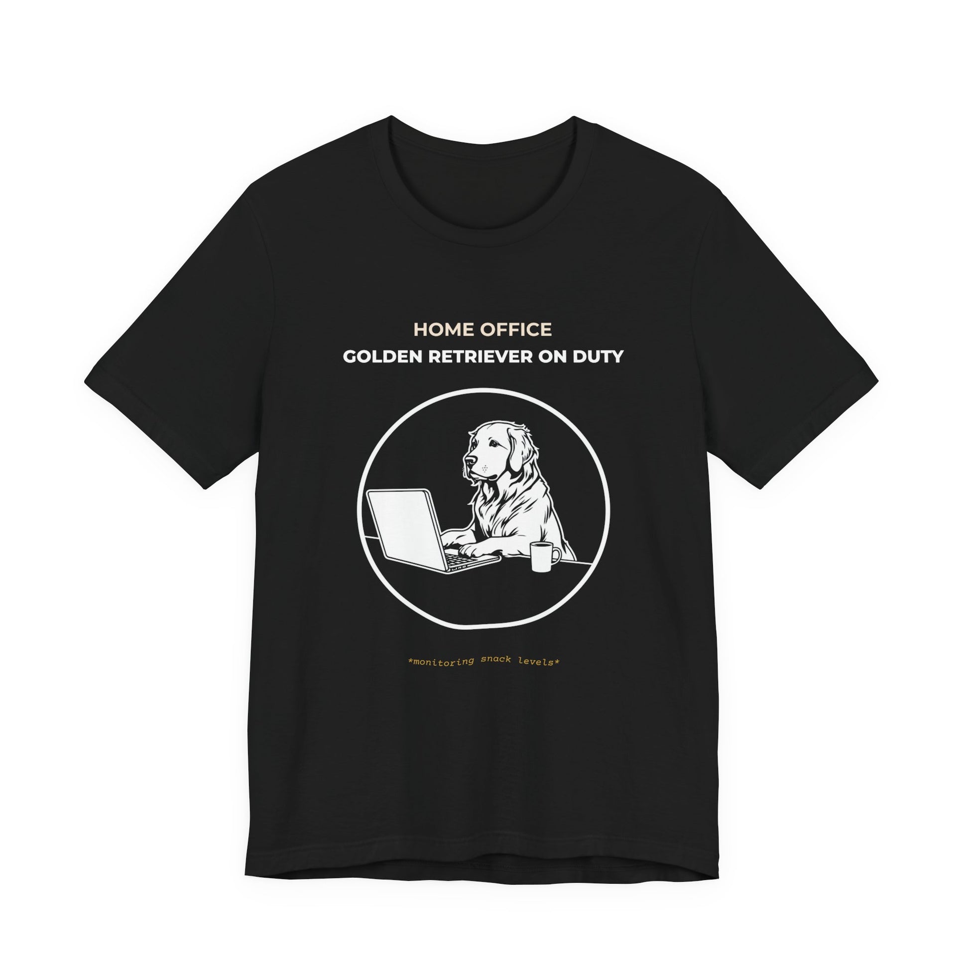 Home Office Golden Retriever On Duty t-shirt — funny work from home dog tee on Bella+Canvas 3001, view 6