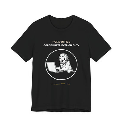 Home Office Golden Retriever On Duty t-shirt — funny work from home dog tee on Bella+Canvas 3001, view 6