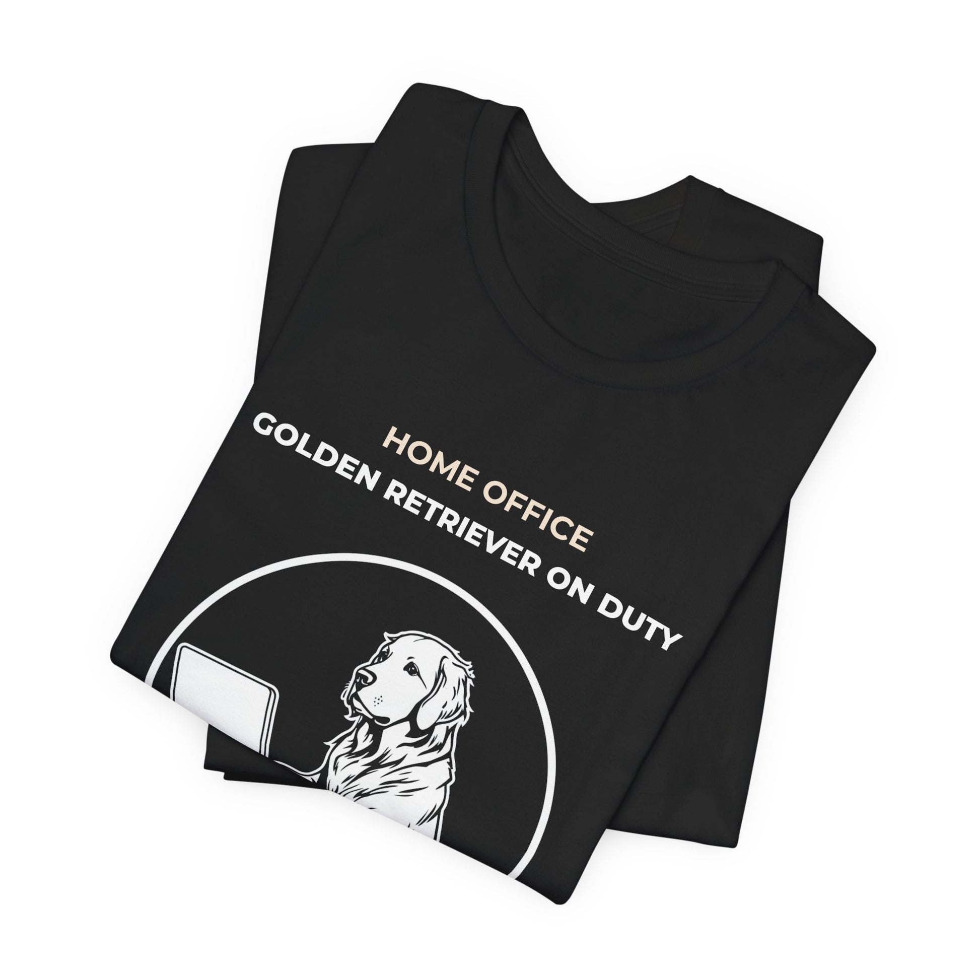 Home Office Golden Retriever On Duty t-shirt — funny work from home dog tee on Bella+Canvas 3001, view 8