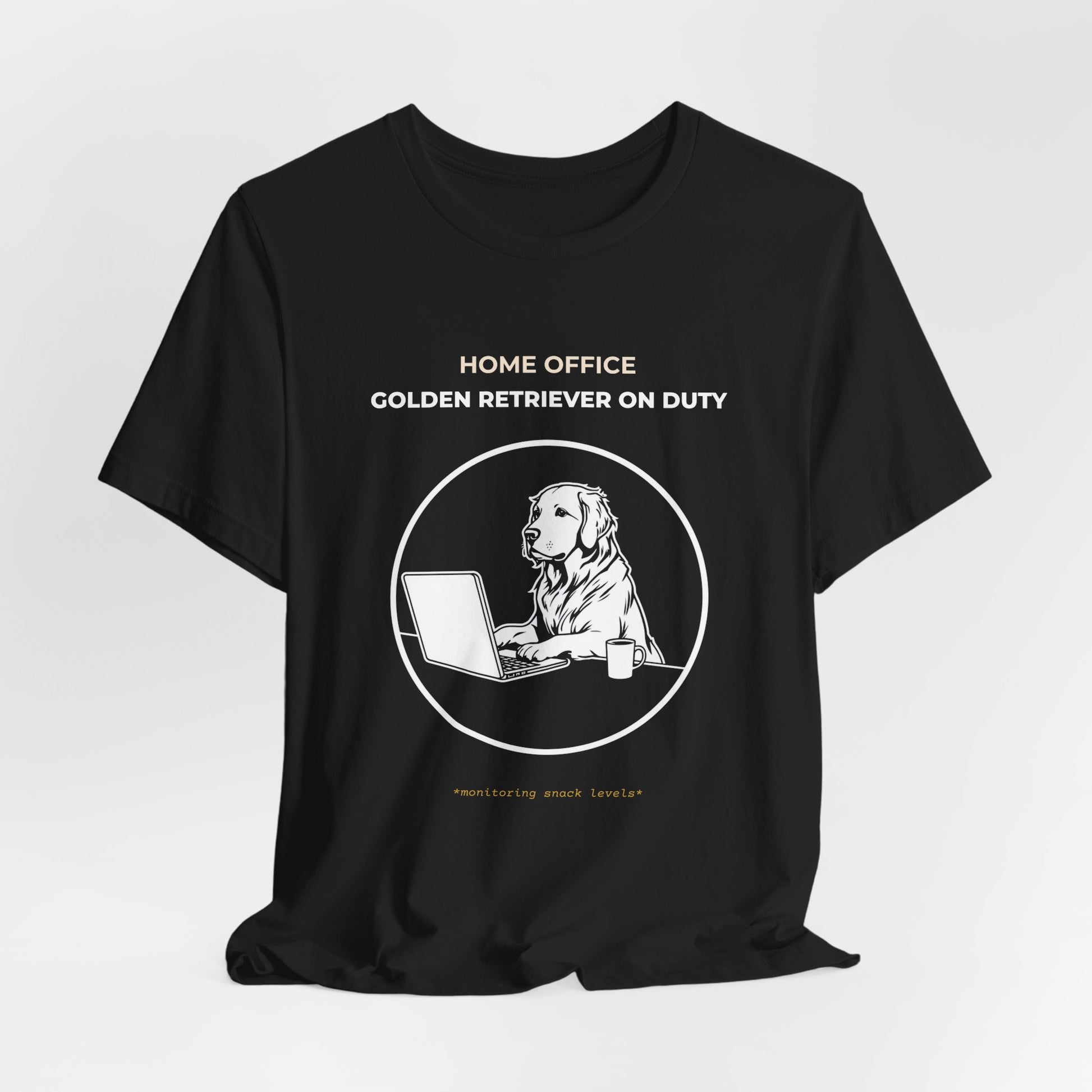 Home Office Golden Retriever On Duty t-shirt — funny work from home dog tee on Bella+Canvas 3001, view 9