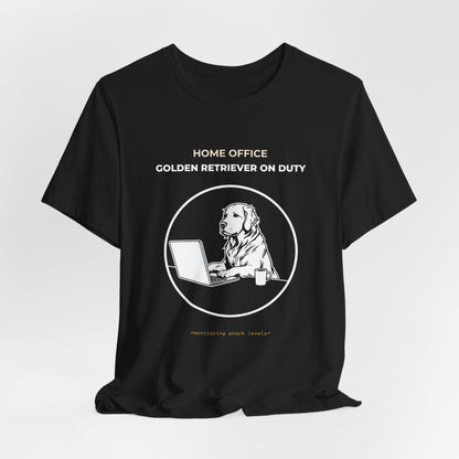 Home Office Golden Retriever On Duty t-shirt — funny work from home dog tee on Bella+Canvas 3001, view 9