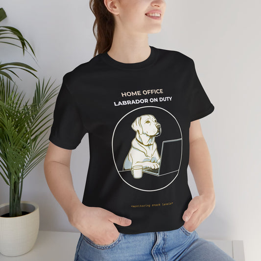 Home Office Labrador On Duty t-shirt — funny work from home dog tee on Bella+Canvas 3001, view 1