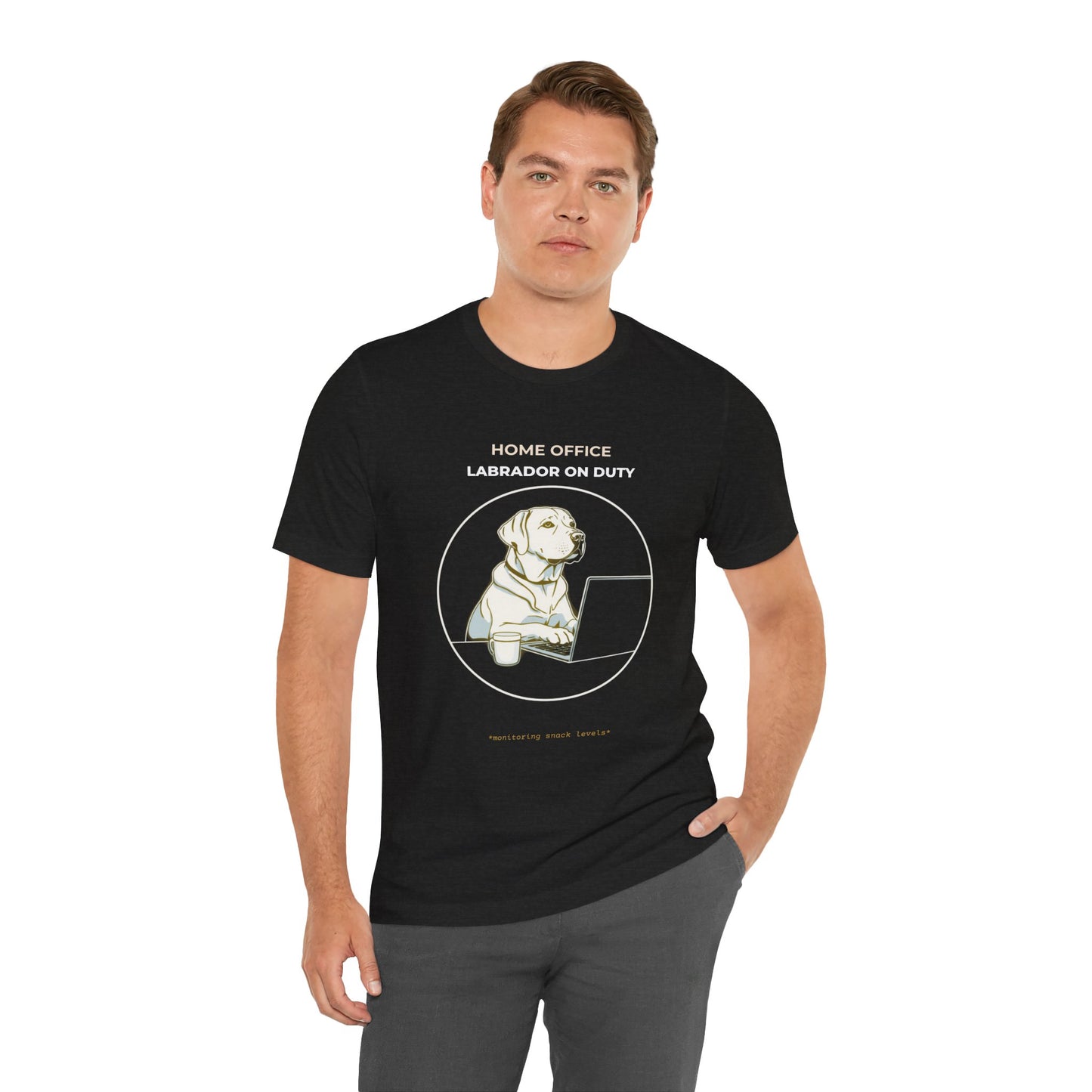 Home Office Labrador On Duty t-shirt — funny work from home dog tee on Bella+Canvas 3001, view 11