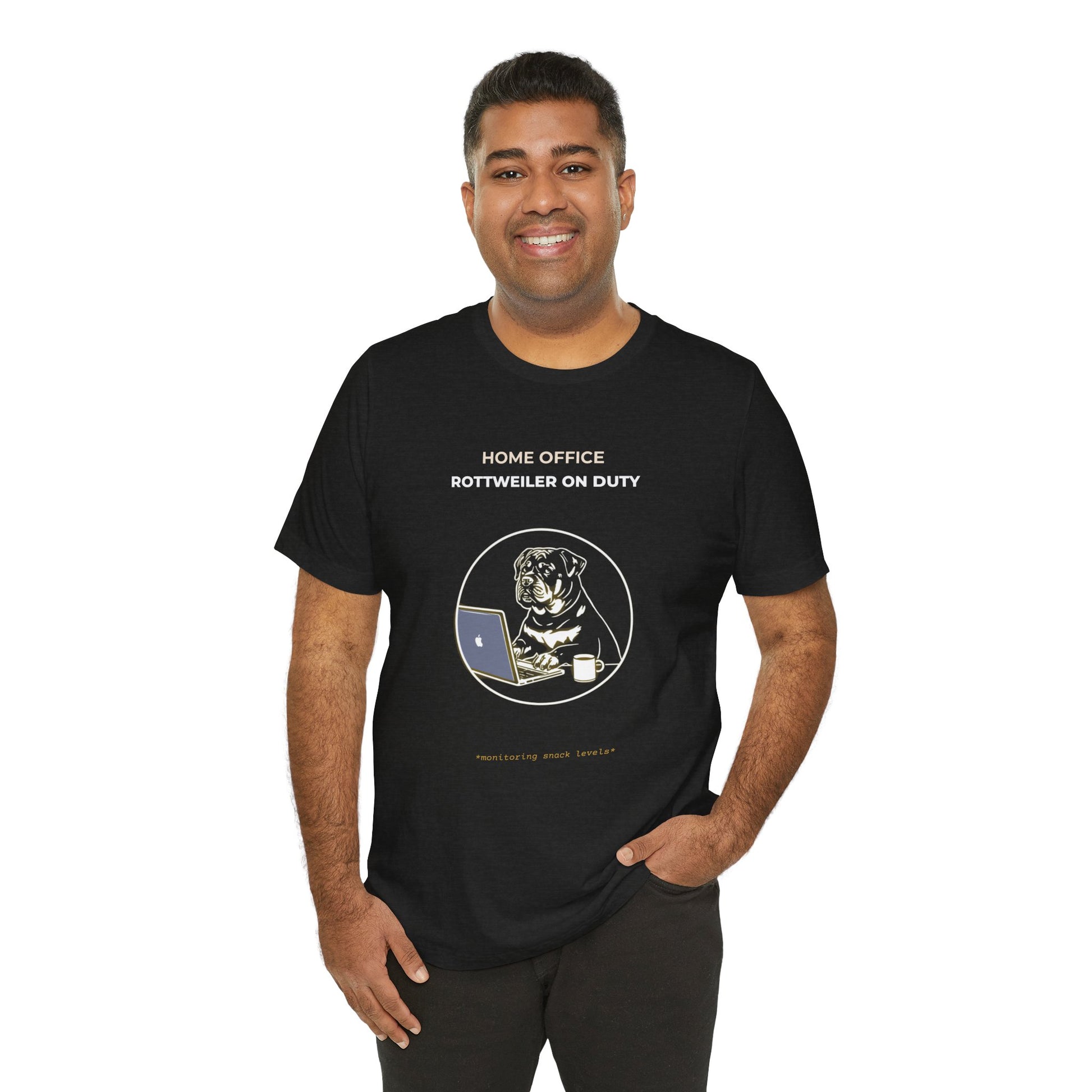 Home Office Rottweiler On Duty t-shirt — funny work from home dog tee on Bella+Canvas 3001, view 11