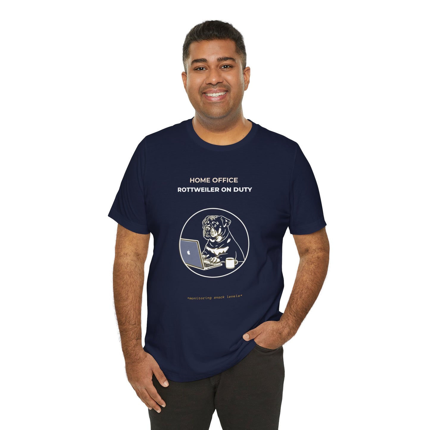 Home Office Rottweiler On Duty t-shirt — funny work from home dog tee on Bella+Canvas 3001, view 23