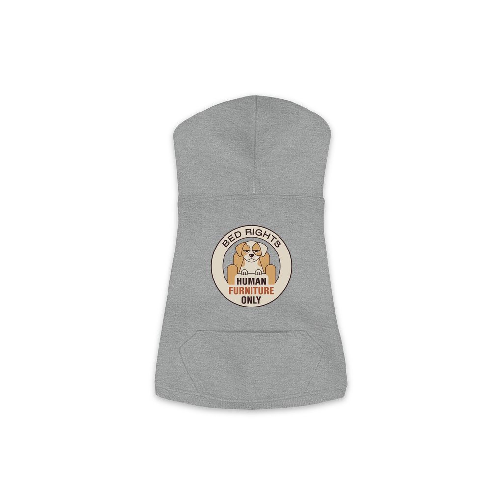 Human Furniture Only dog hoodie in granite heather grey, sizes XS to M