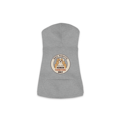 Human Furniture Only dog hoodie in granite heather grey, sizes XS to M