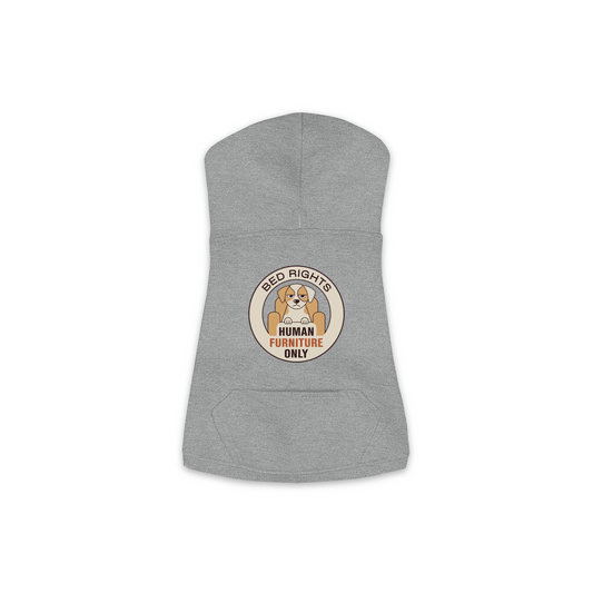 Human Furniture Only dog hoodie in granite heather grey, sizes XS to M