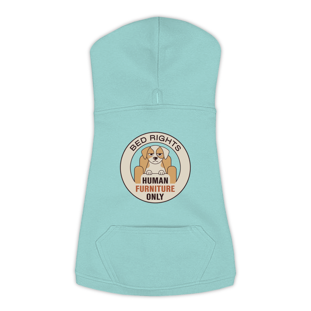 Human Furniture Only funny dog hoodie in saltwater blue, sizes L to 3XL