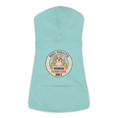 Human Furniture Only funny dog hoodie in saltwater blue, sizes L to 3XL