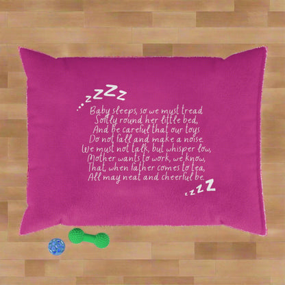 Hush-a-Bye Bedtime Poem Pet Bed for dogs and cats — front view with printed verse