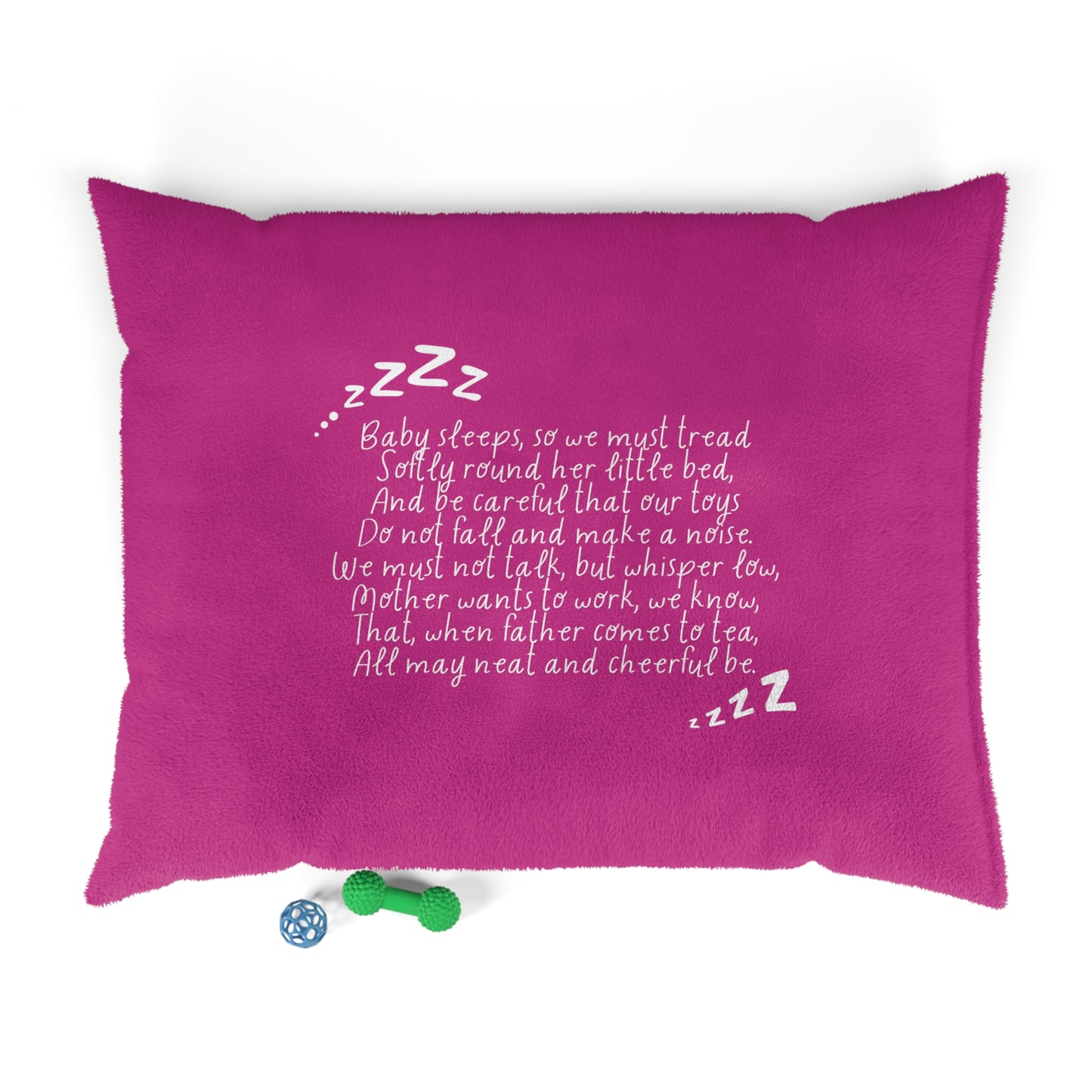 Hush-a-Bye Bedtime Poem Pet Bed shown with a dog resting on it