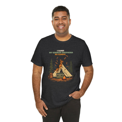 I Camp. My German Shepherd Re-Camps. t-shirt close-up print detail