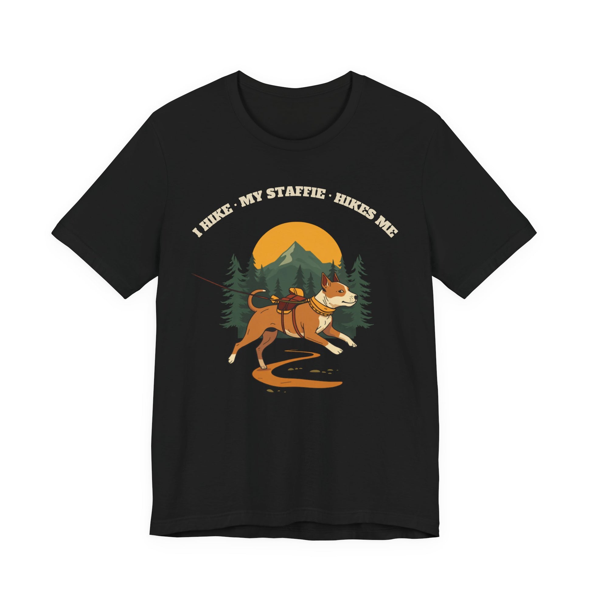 I Hike. My Staffie Hikes Me. t-shirt Black colour option