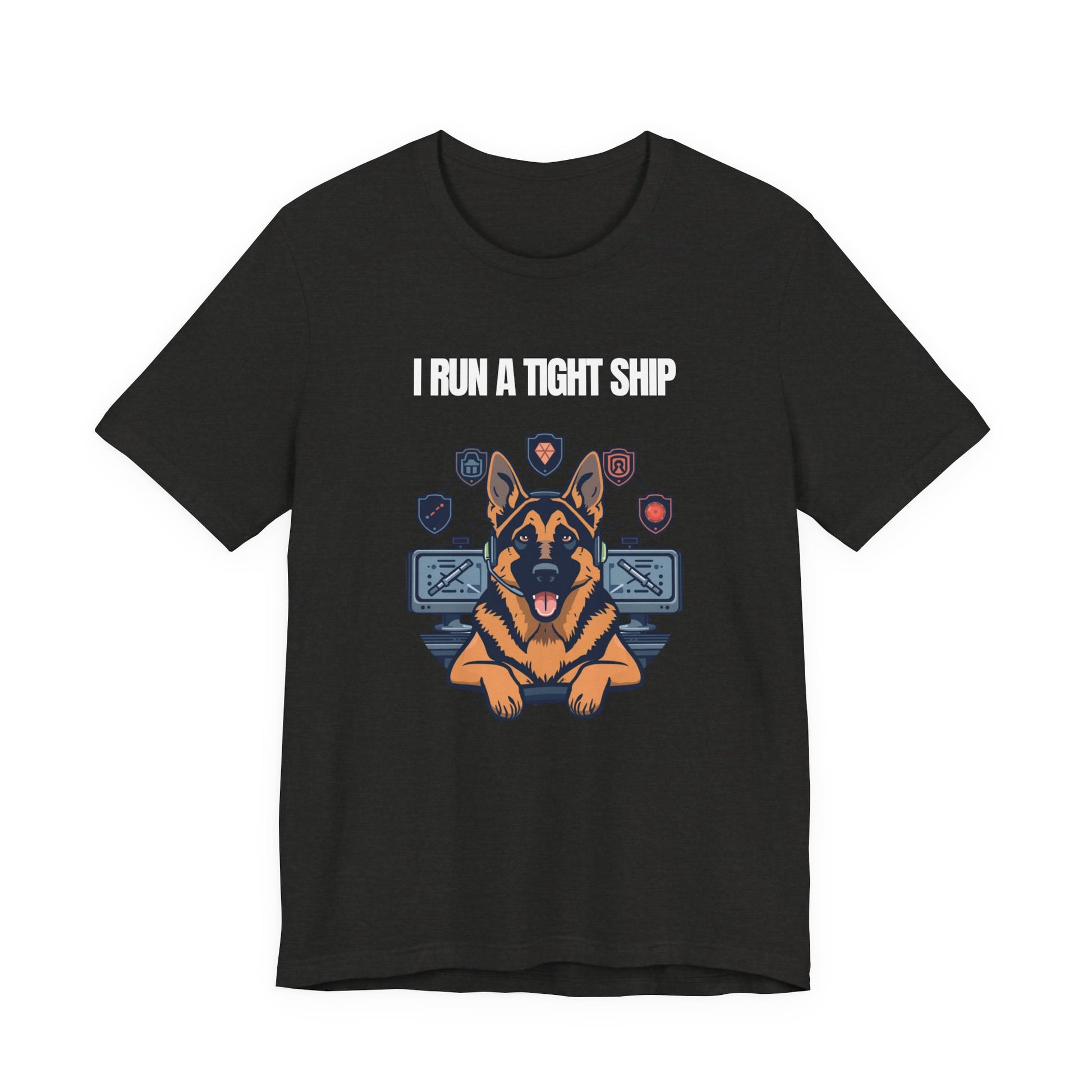 I Run A Tight Ship German Shepherd t-shirt neckline and collar detail