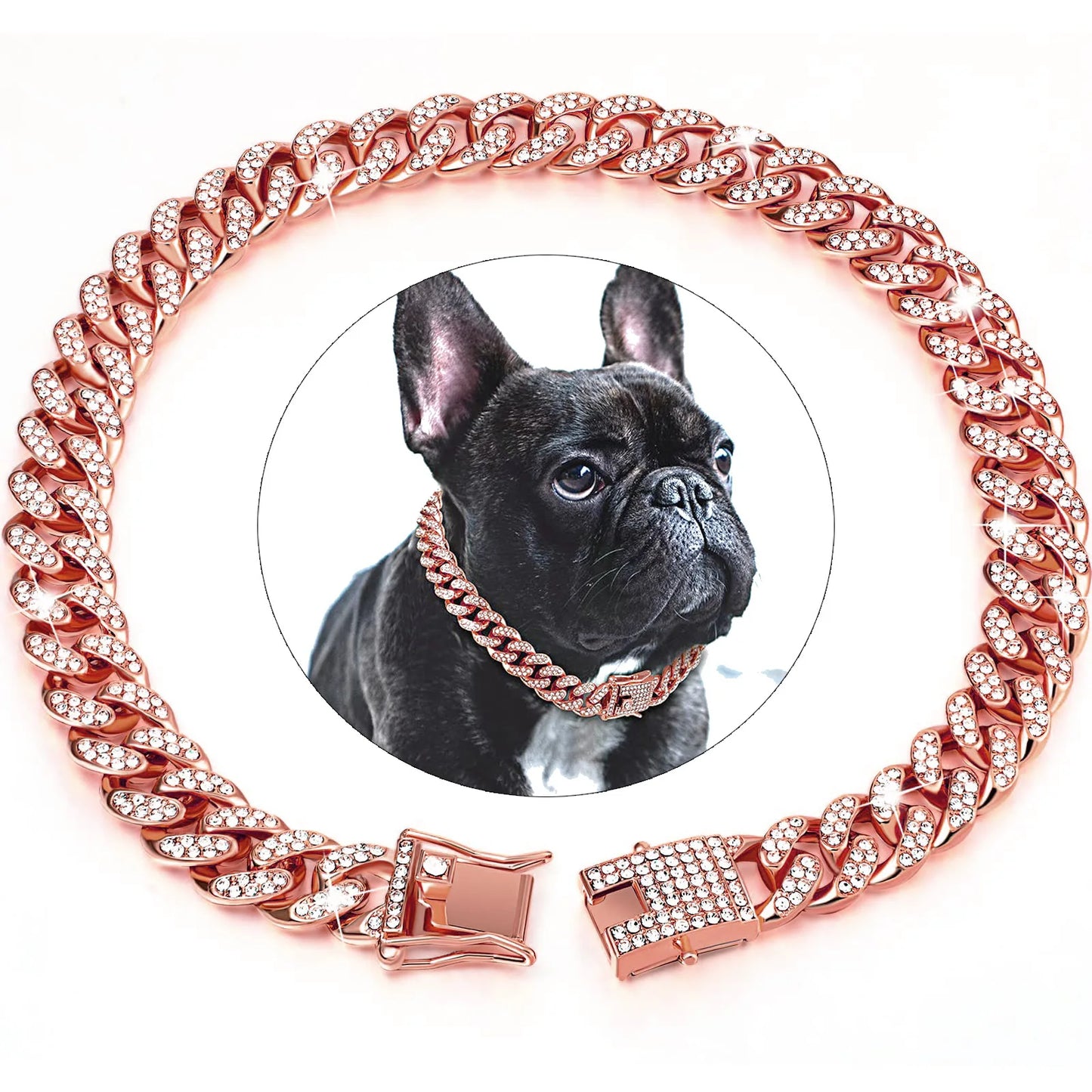 IceLink diamond cuban chain dog collar size and length detail view