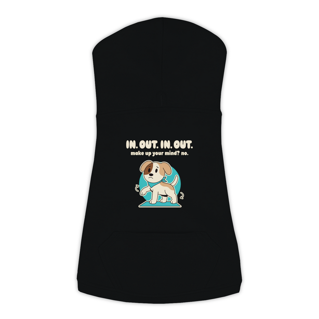 In. Out. In. Out. Dog Hoodie in Black, sizes L to 3XL