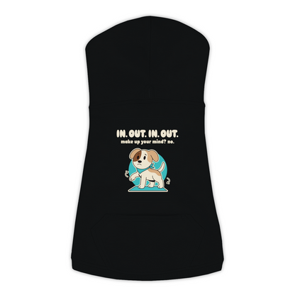 In. Out. In. Out. Dog Hoodie in Black, sizes L to 3XL