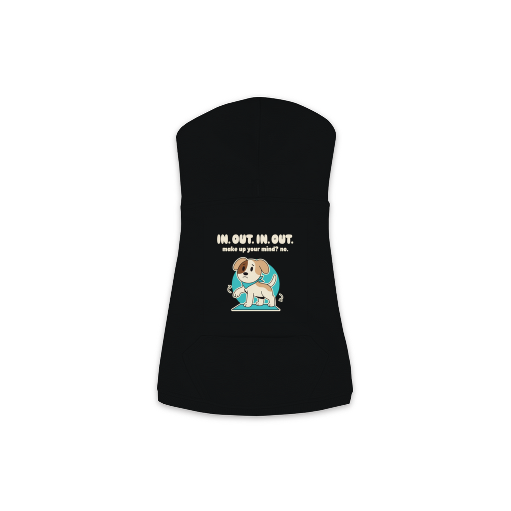 In. Out. In. Out. Dog Hoodie in Black, sizes XS to M