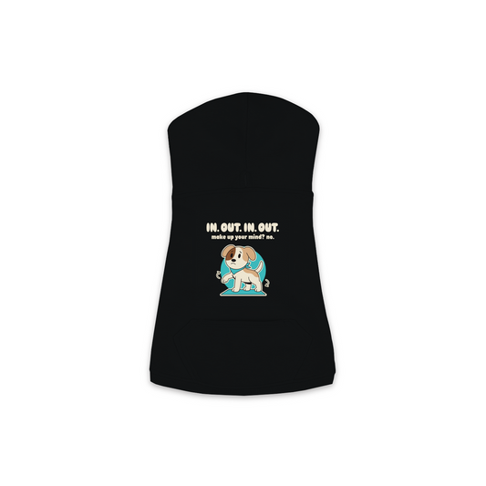 In. Out. In. Out. Dog Hoodie in Black, sizes XS to M