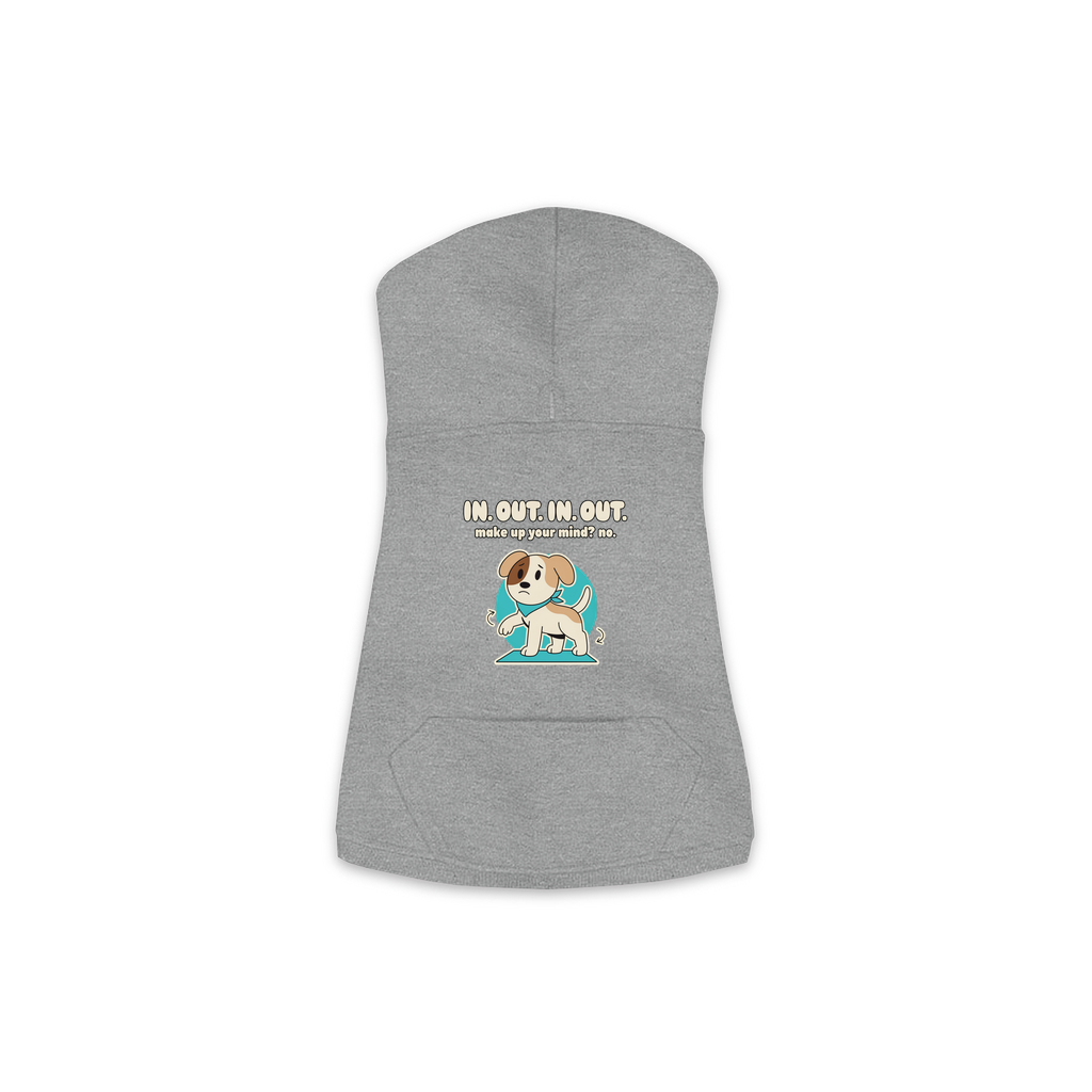 In. Out. In. Out. Dog Hoodie in Granite Heather, sizes XS to M