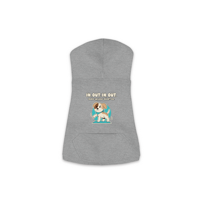 In. Out. In. Out. Dog Hoodie in Granite Heather, sizes XS to M